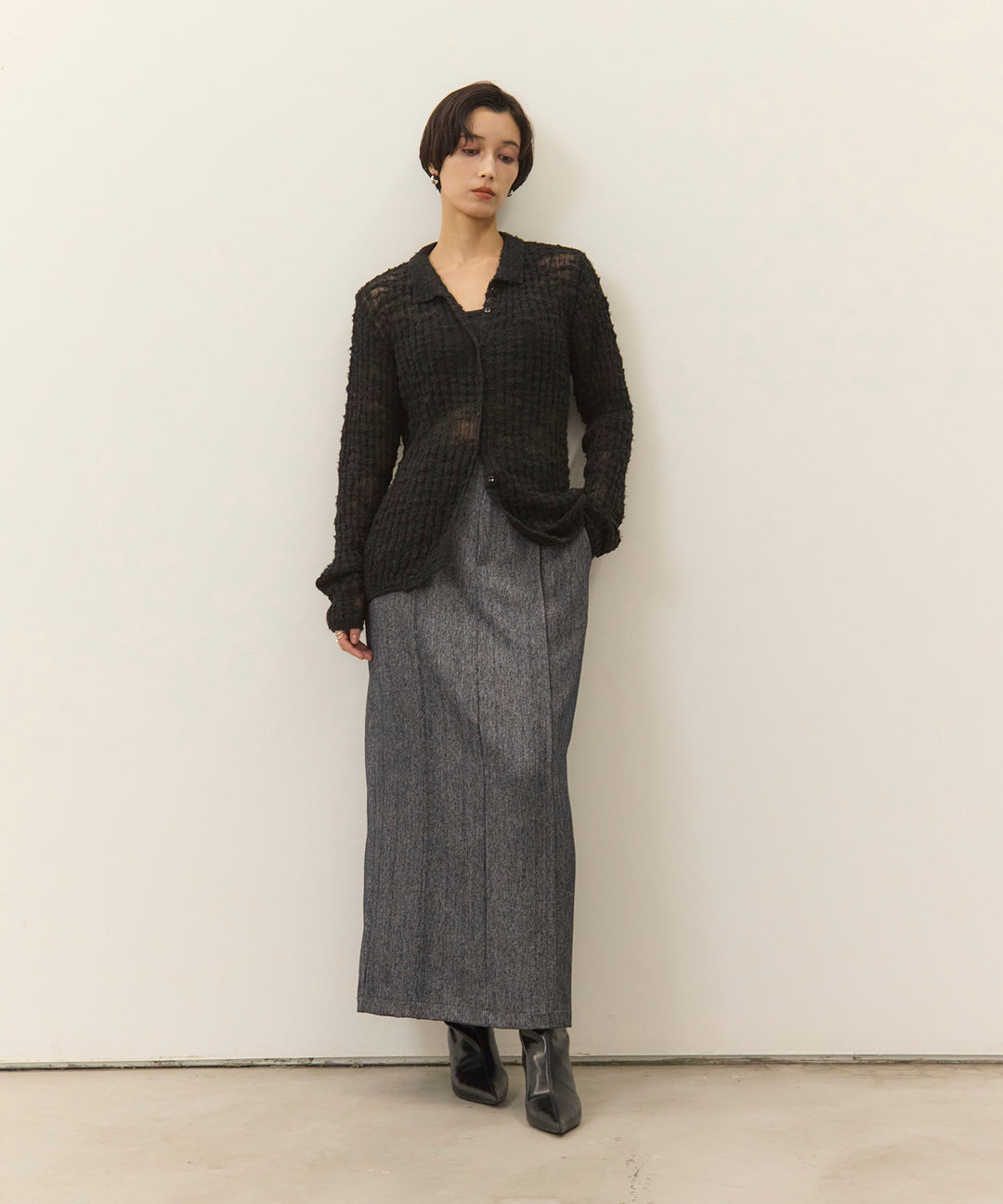 (eliuu)Slub Yarn Knit Polo Cardigan