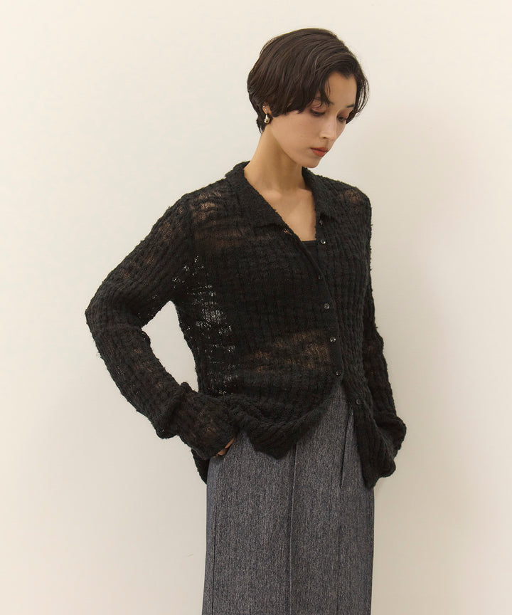 (eliuu)Slub Yarn Knit Polo Cardigan