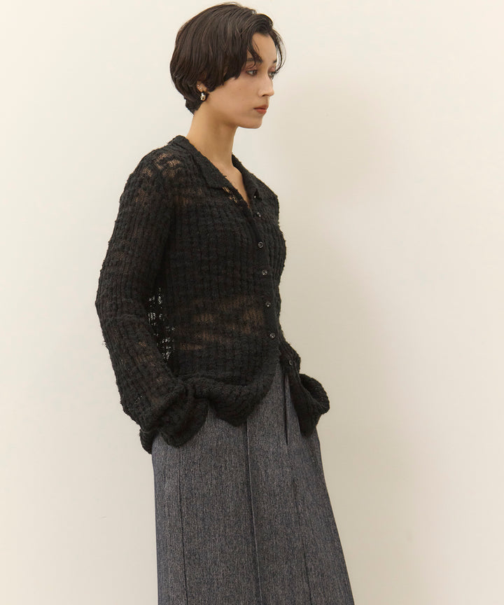 (eliuu)Slub Yarn Knit Polo Cardigan