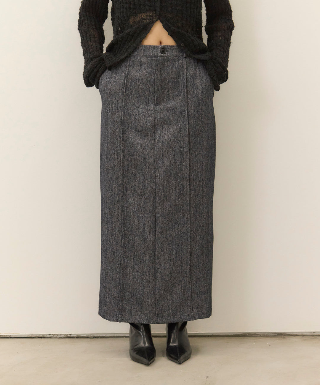 (eliuu)Pintuck Herringbone Skirt