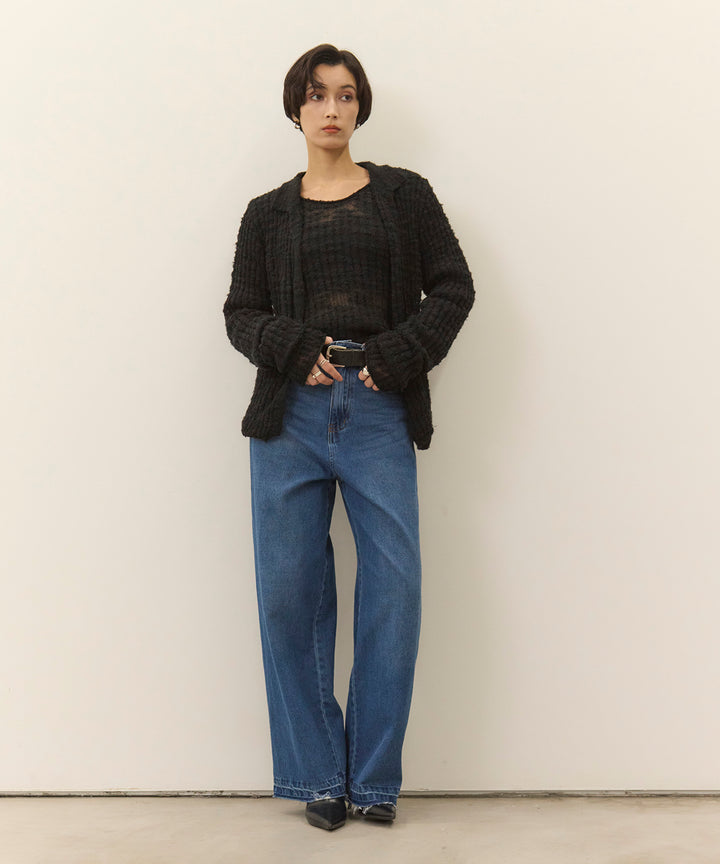 (eliuu)Slub Yarn Knit Polo Cardigan