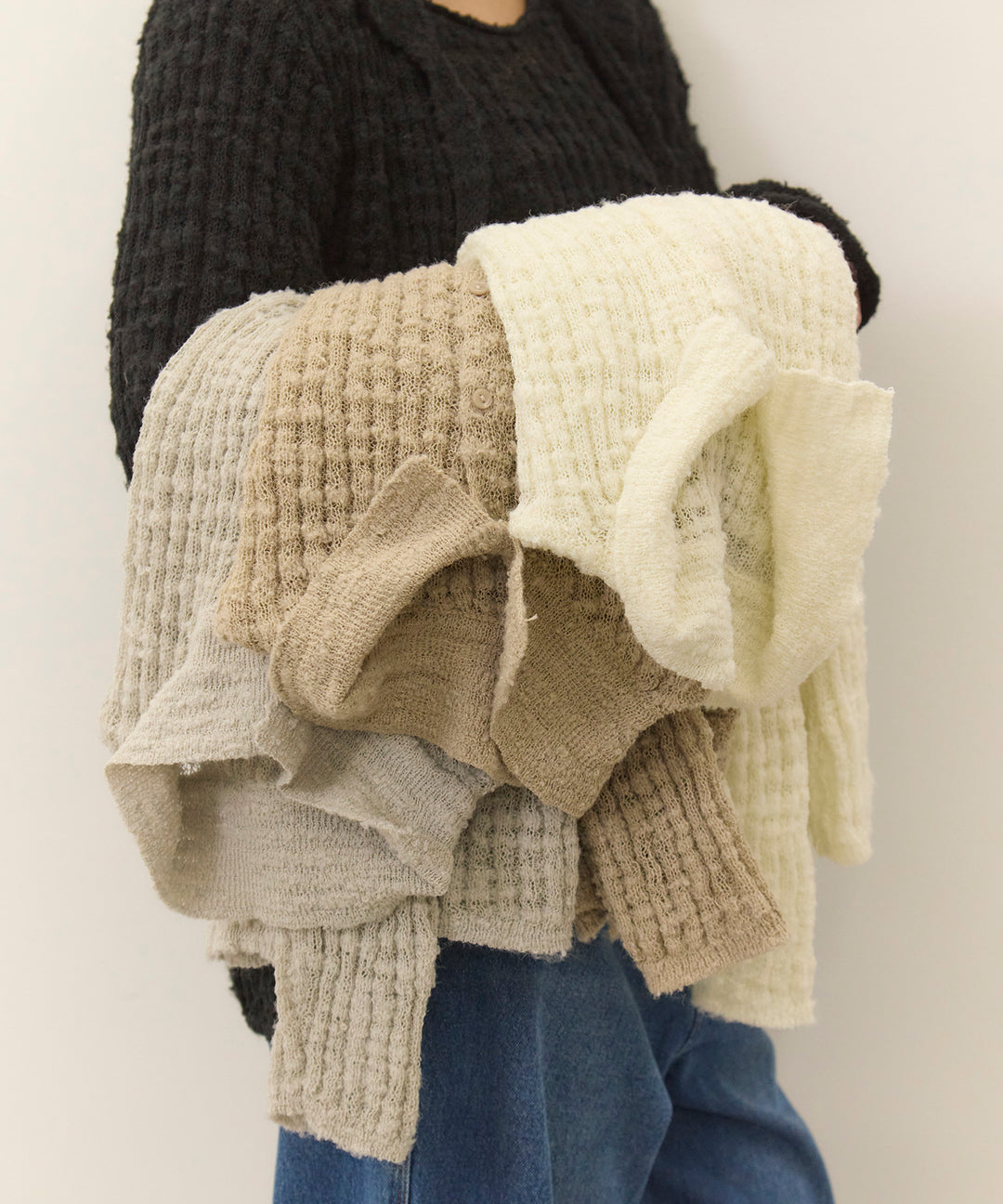 (eliuu)Slub Yarn Knit Polo Cardigan