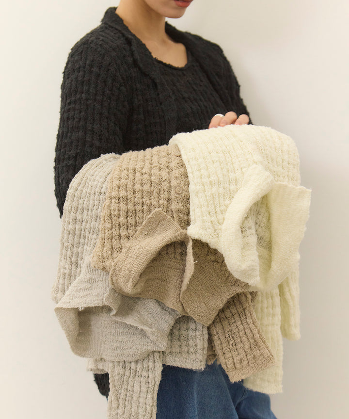 [3SET]Twill Cropped Tailored JK + Slub Yarn Knit Top + Twill Tuck Slacks PT