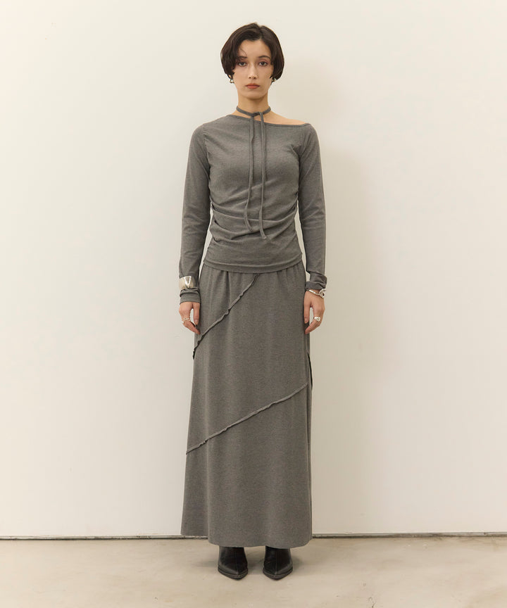 (eliuu)Choker Shirring Cut Long Tee