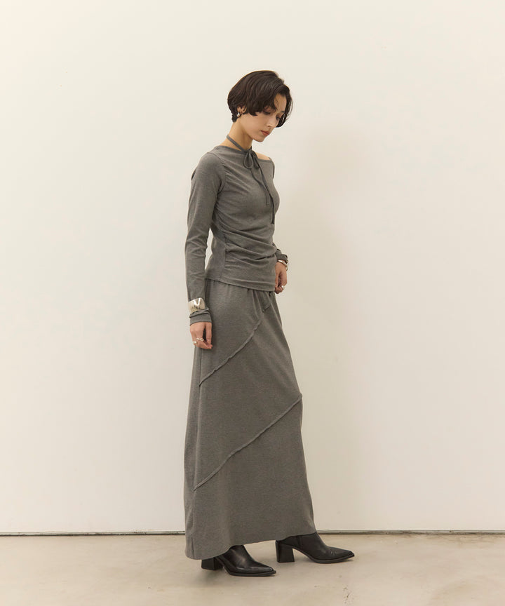 (eliuu)Choker Shirring Cut Long Tee