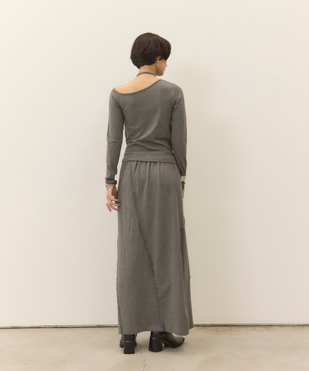 (eliuu)Choker Shirring Cut Long Tee