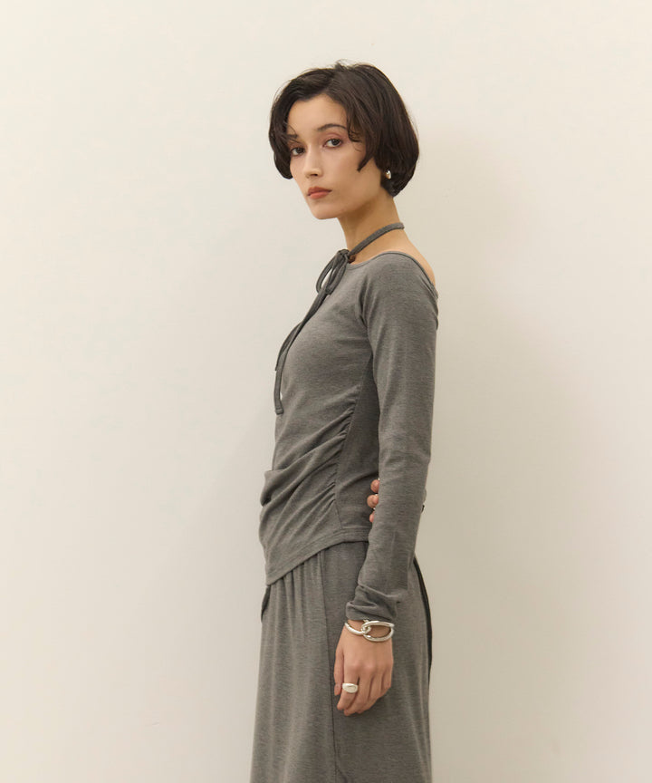 (eliuu)Choker Shirring Cut Long Tee