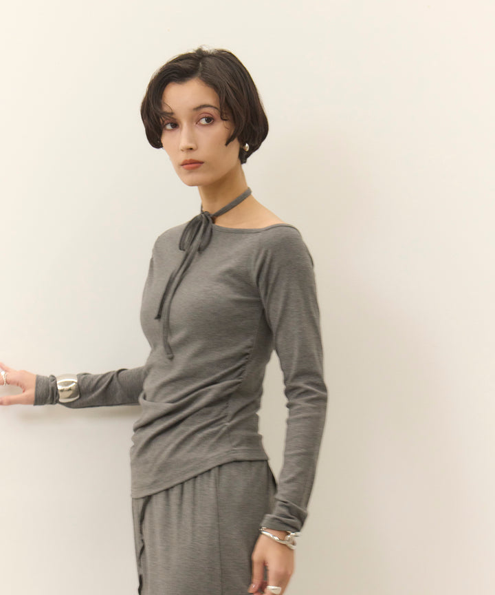 (eliuu)Choker Shirring Cut Long Tee