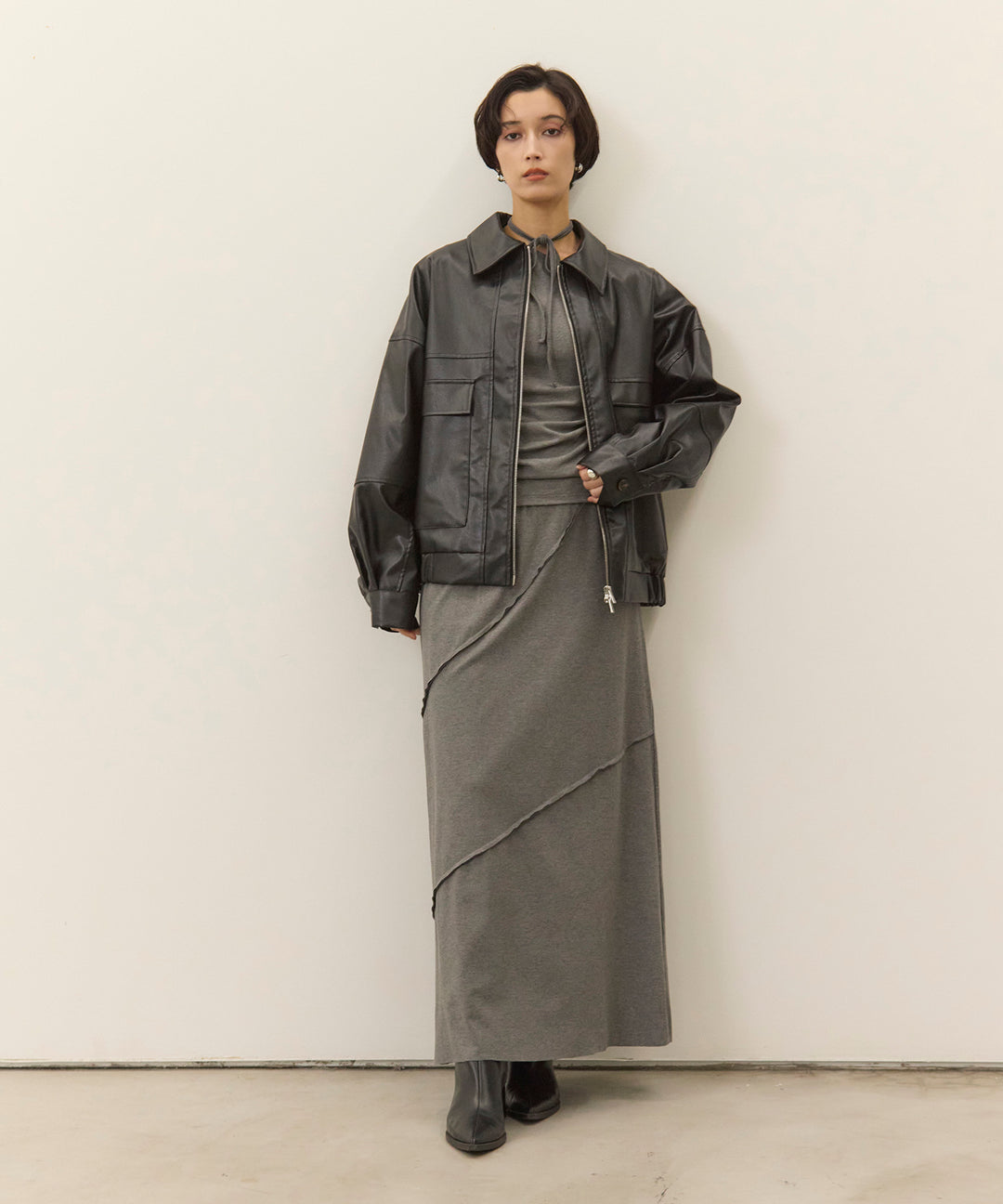 (eliuu)Fake Leather Wide BZ