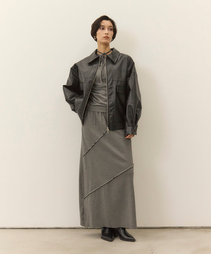 (eliuu)Choker Shirring Cut Long Tee