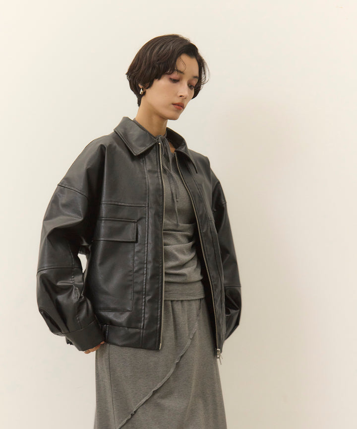 (eliuu)Choker Shirring Cut Long Tee