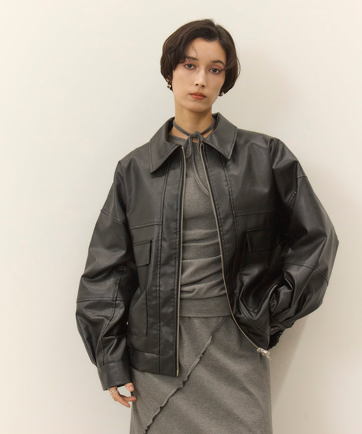 (eliuu)Fake Leather Wide BZ