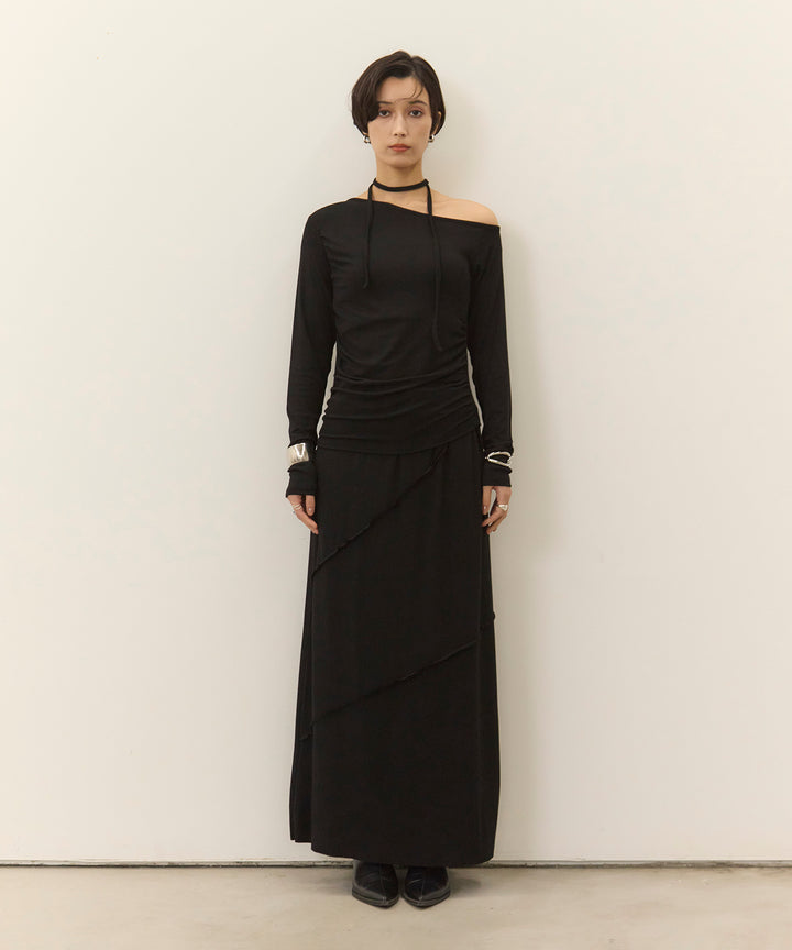 (eliuu)Choker Shirring Cut Long Tee