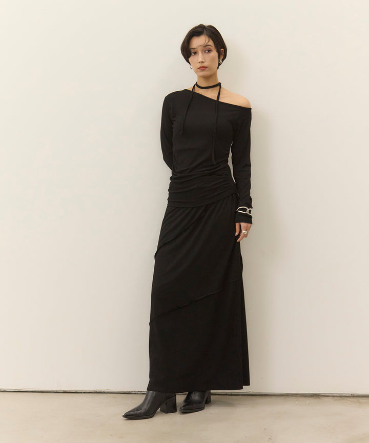 (eliuu)Choker Shirring Cut Long Tee