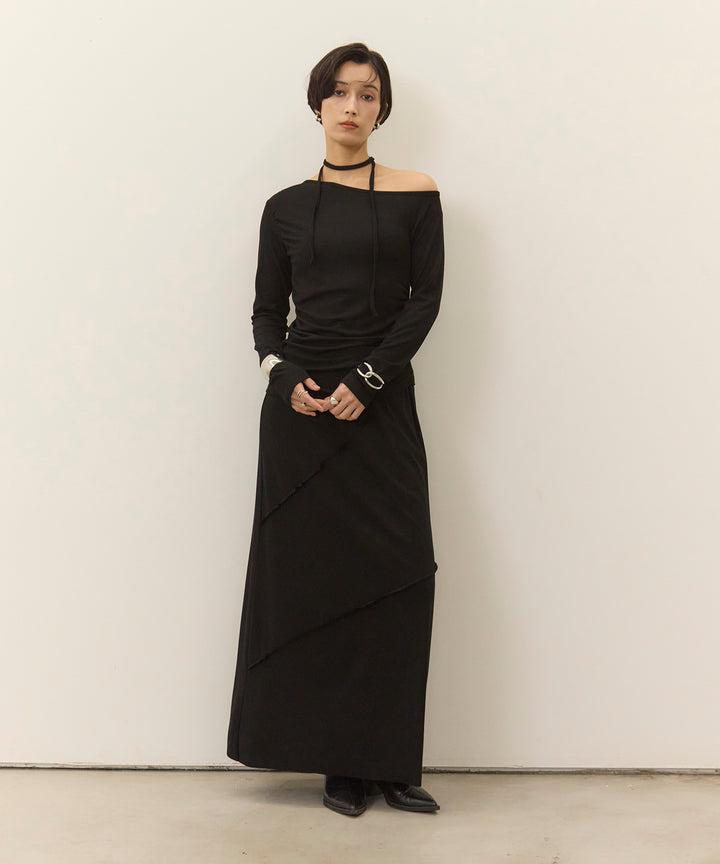 (eliuu)Choker Shirring Cut Long Tee