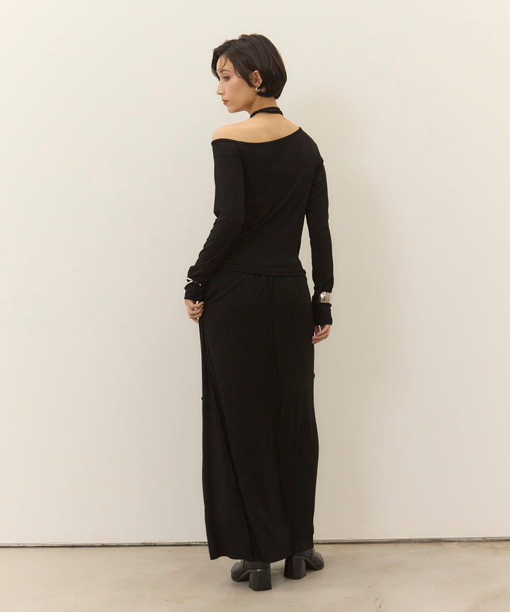 (eliuu)Choker Shirring Cut Long Tee