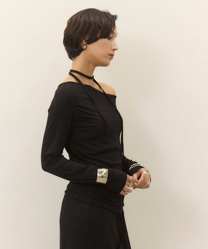 (eliuu)Choker Shirring Cut Long Tee
