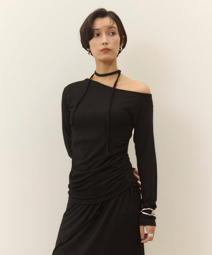 (eliuu)Choker Shirring Cut Long Tee