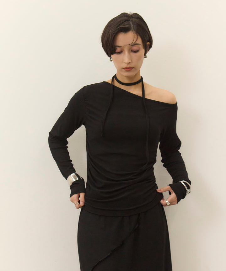 (eliuu)Choker Shirring Cut Long Tee
