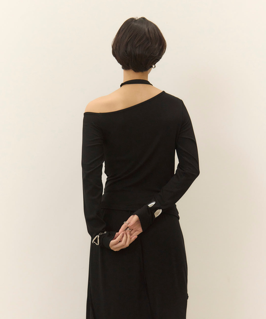 (eliuu)Choker Shirring Cut Long Tee
