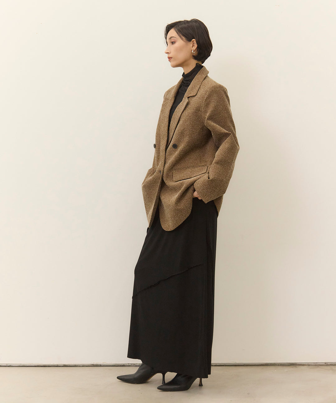 [SET]Slub Color Tweed JK+Wave Outseam Skirt