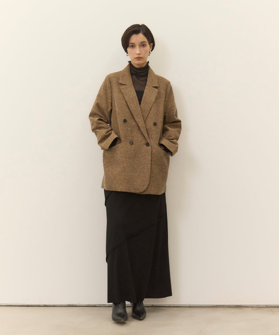 [SET]Slub Color Tweed JK+Wave Outseam Skirt