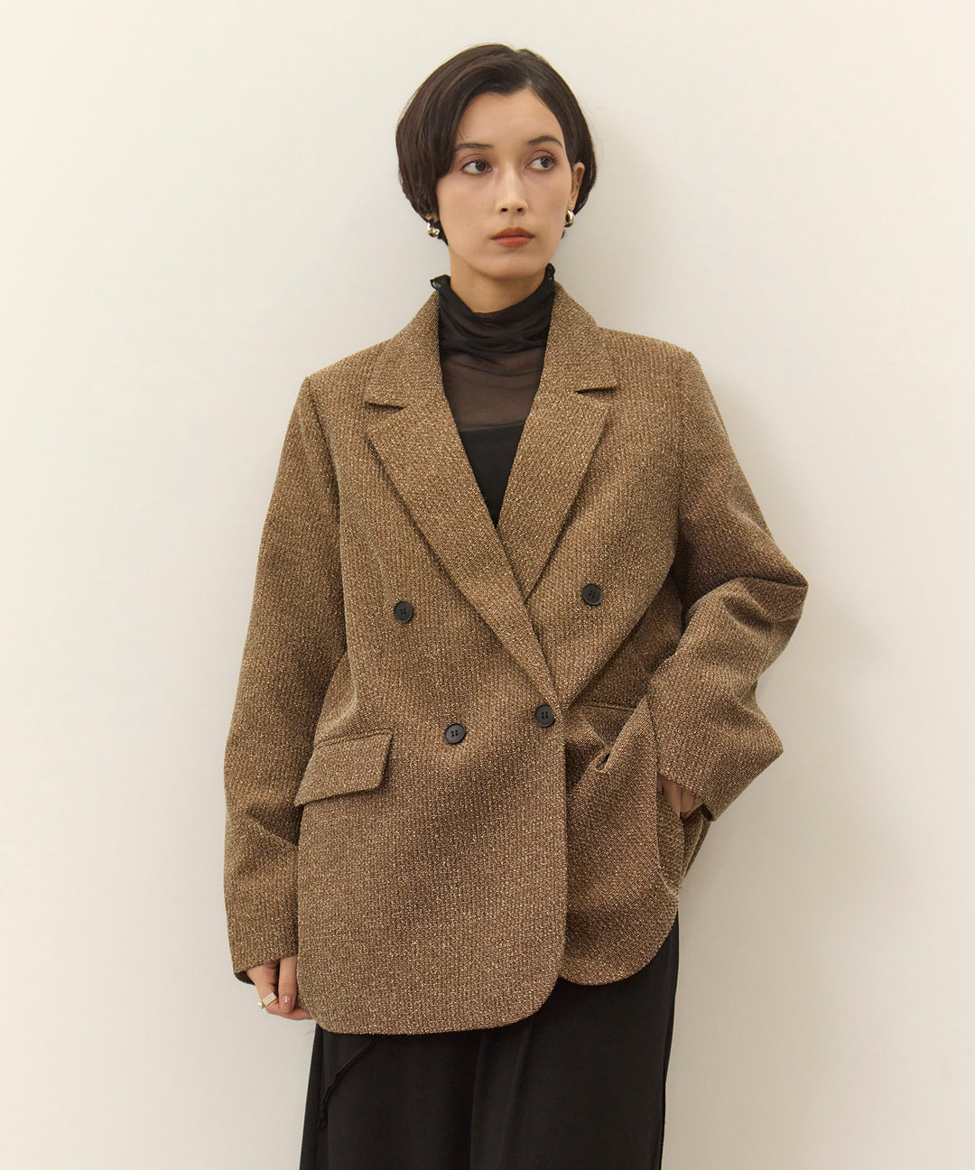 [SET]Slub Color Tweed JK+Wave Outseam Skirt