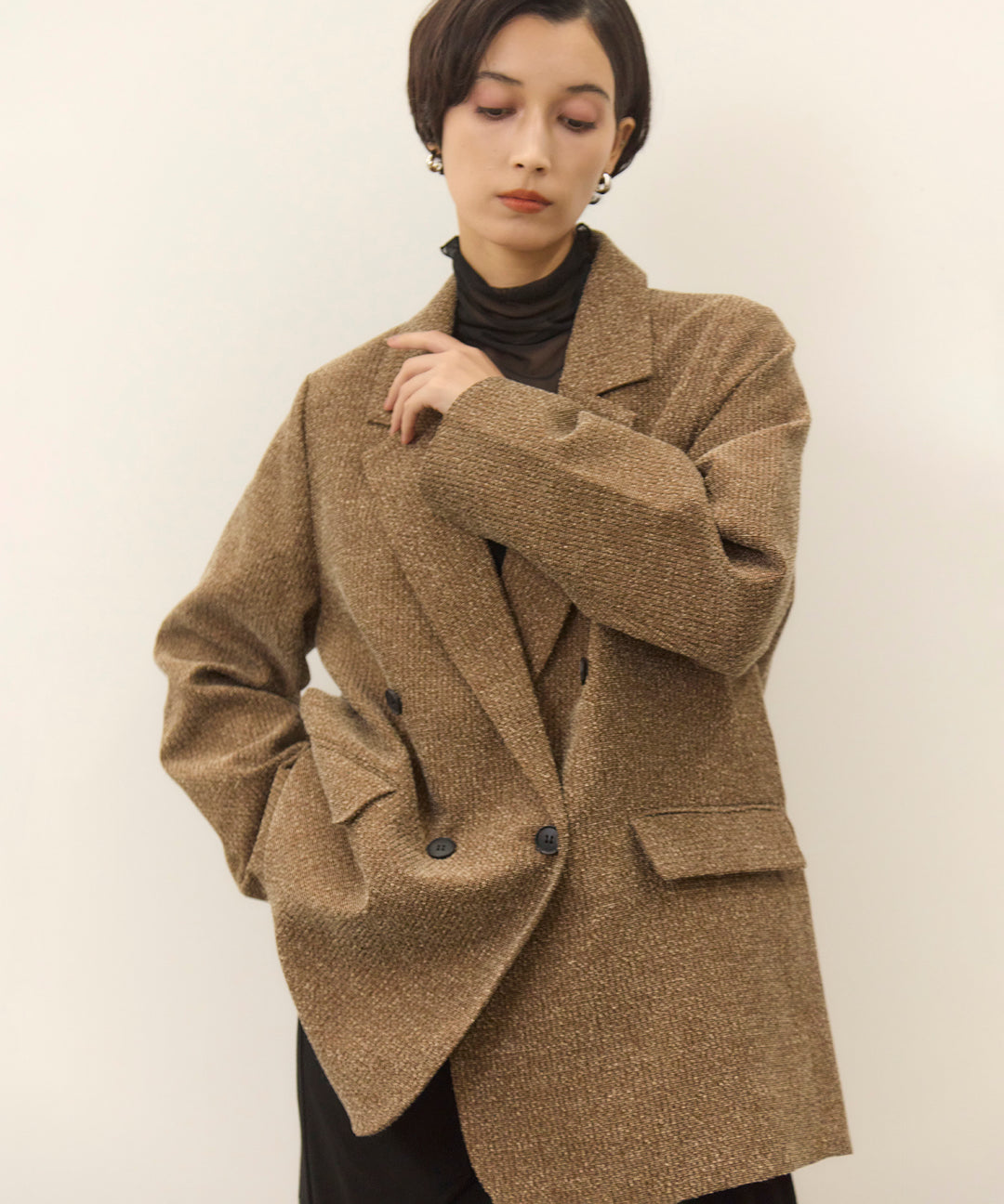 [SET]Slub Color Tweed JK+Wave Outseam Skirt