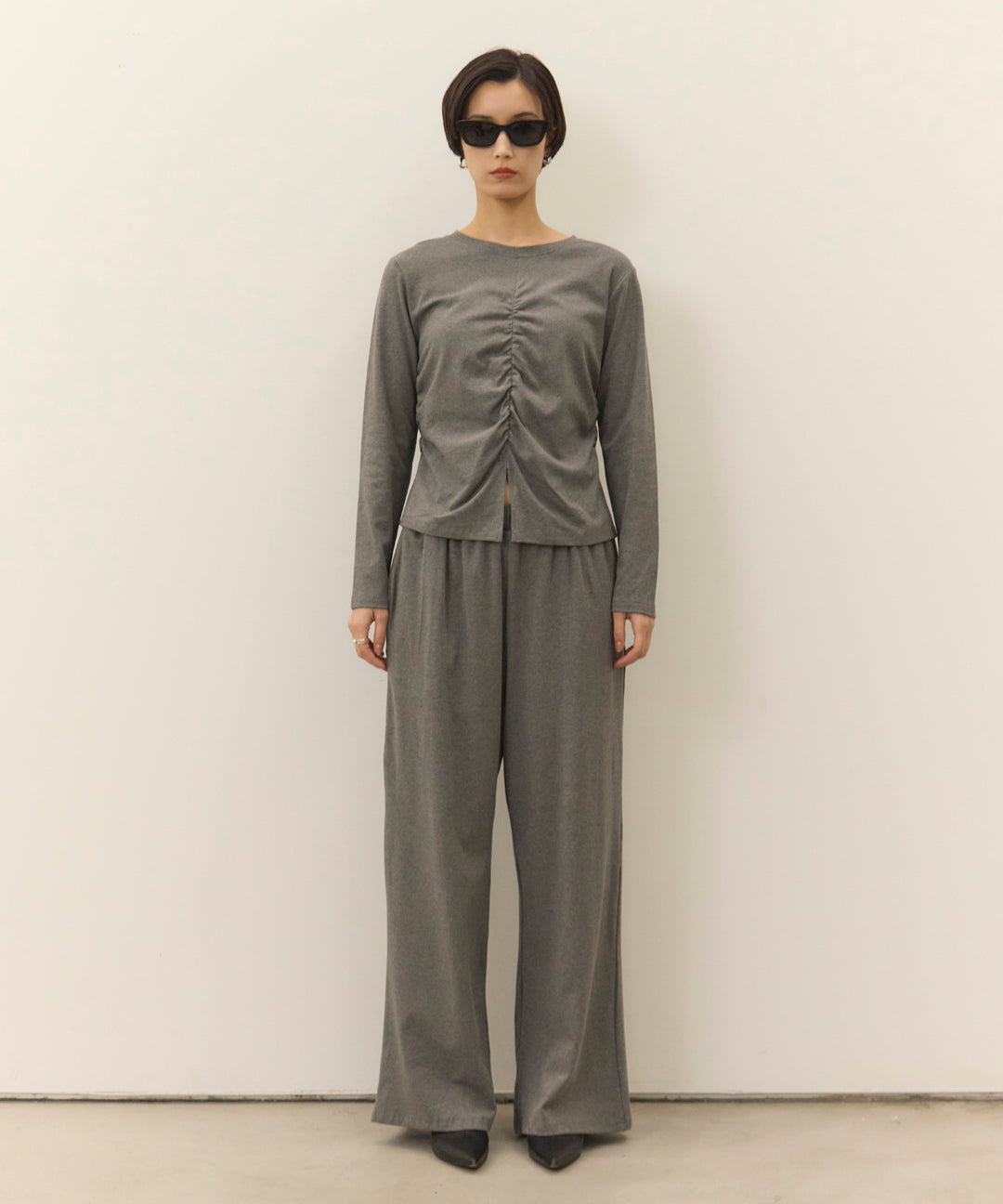 (eliuu)Shirring Cut Long Tee