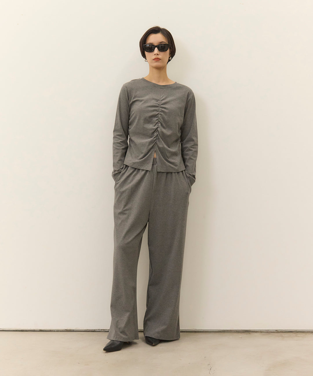 (eliuu)Shirring Cut Long Tee
