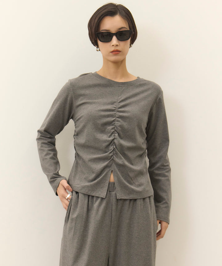 (eliuu)Shirring Cut Long Tee