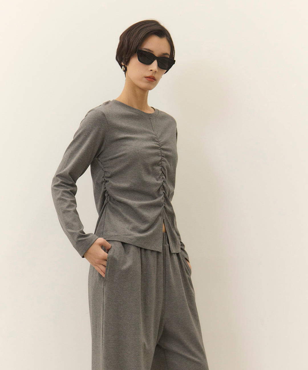 (eliuu)Shirring Cut Long Tee