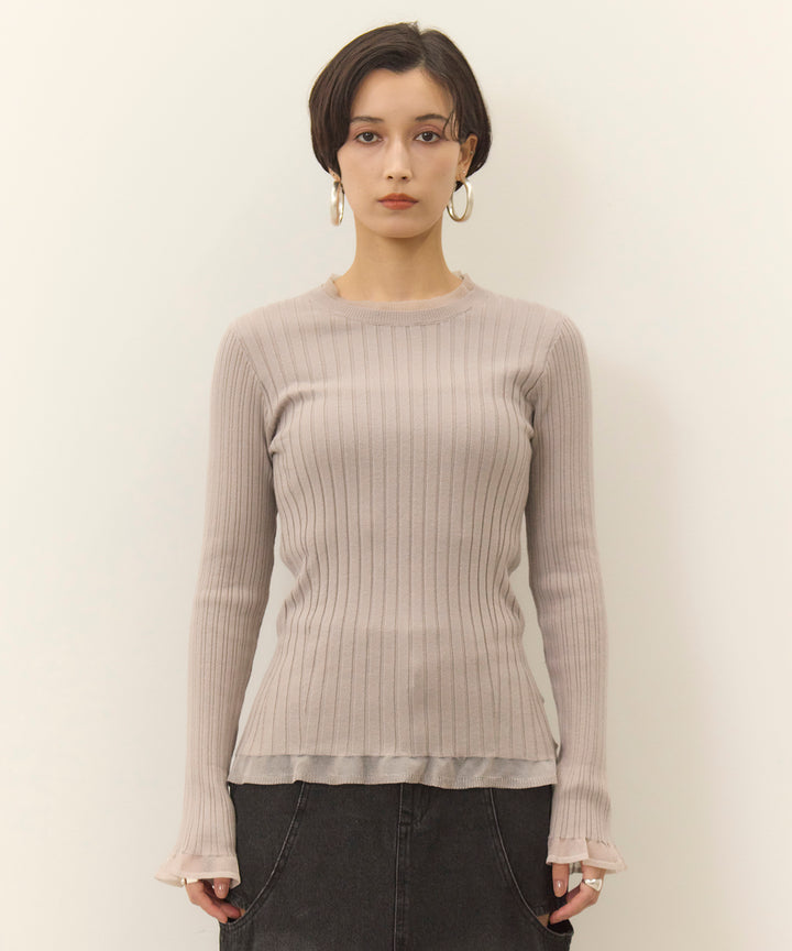 (eliuu)Sheer Mix Soft Knit Top