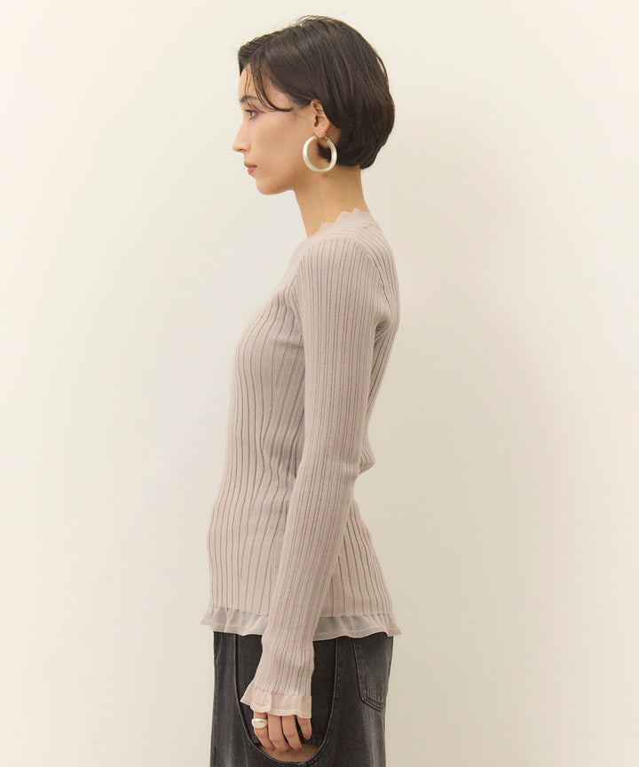 (eliuu)Sheer Mix Soft Knit Top