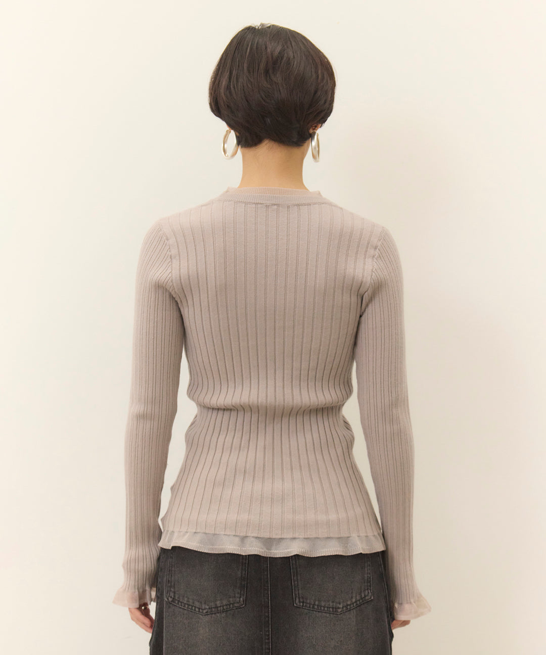 (eliuu)Sheer Mix Soft Knit Top