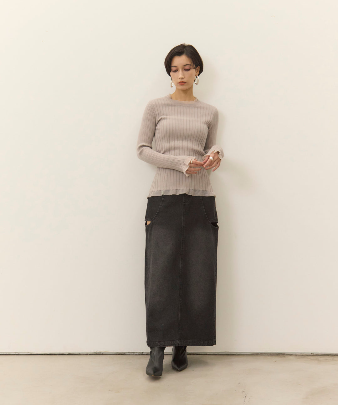 (eliuu)Sheer Mix Soft Knit Top