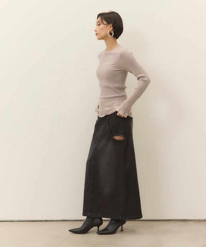 (eliuu)Sheer Mix Soft Knit Top