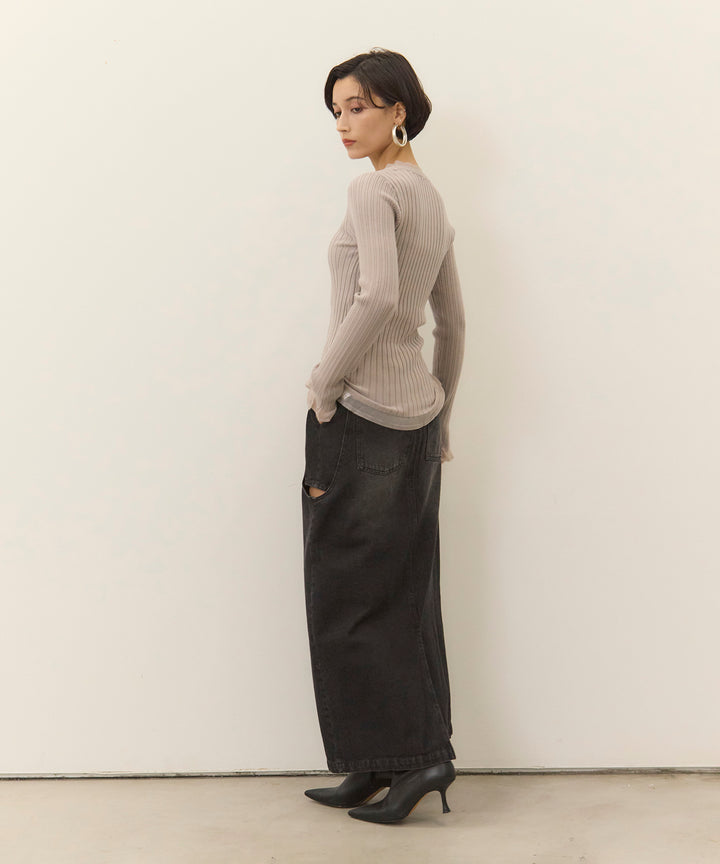(eliuu)Sheer Mix Soft Knit Top
