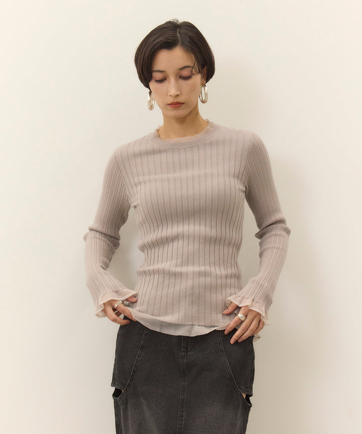 (eliuu)Sheer Mix Soft Knit Top