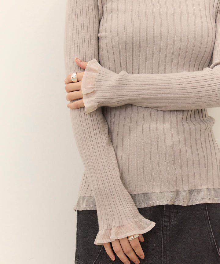(eliuu)Sheer Mix Soft Knit Top
