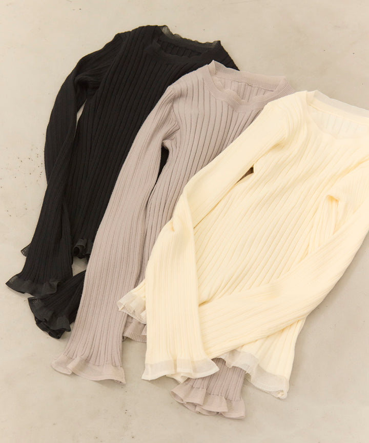 (eliuu)Sheer Mix Soft Knit Top