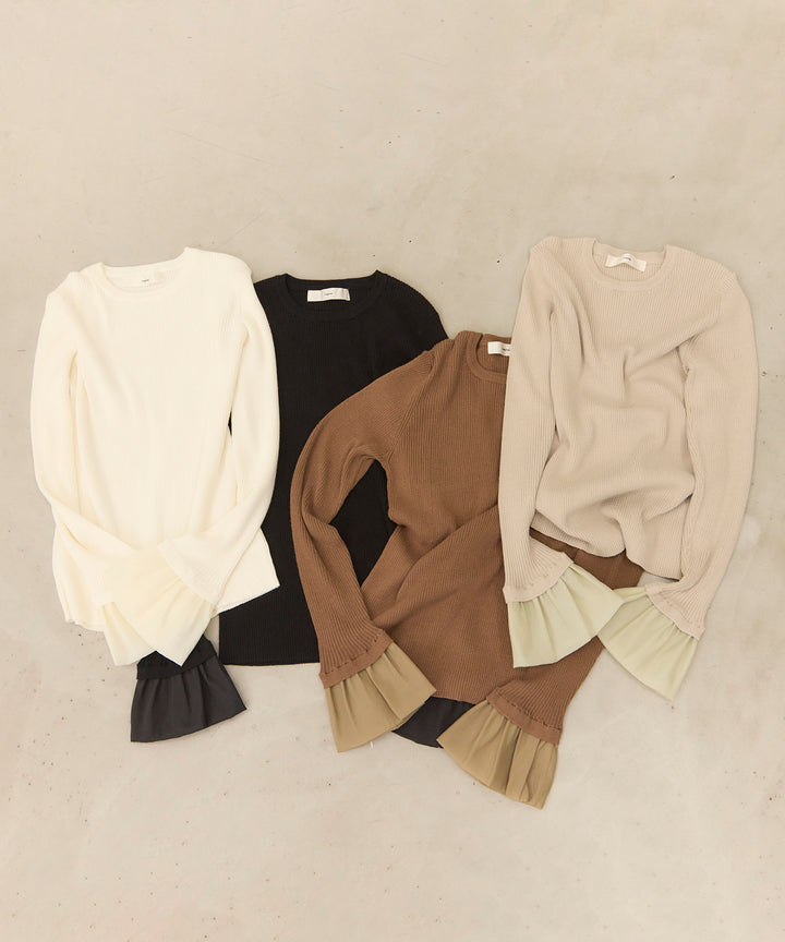 (eliuu)Ruffle Cuffs Soft Knit Top