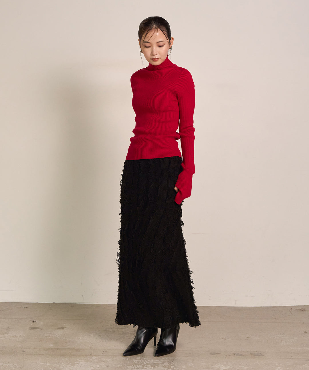 (eliuu)Pattern Fringe Knit Skirt