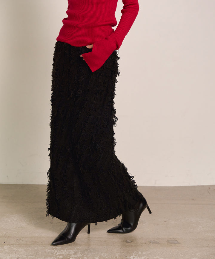(eliuu)Pattern Fringe Knit Skirt