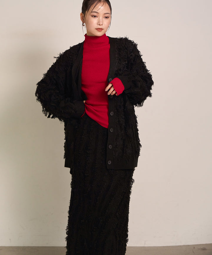 (eliuu)Pattern Fringe Knit Skirt