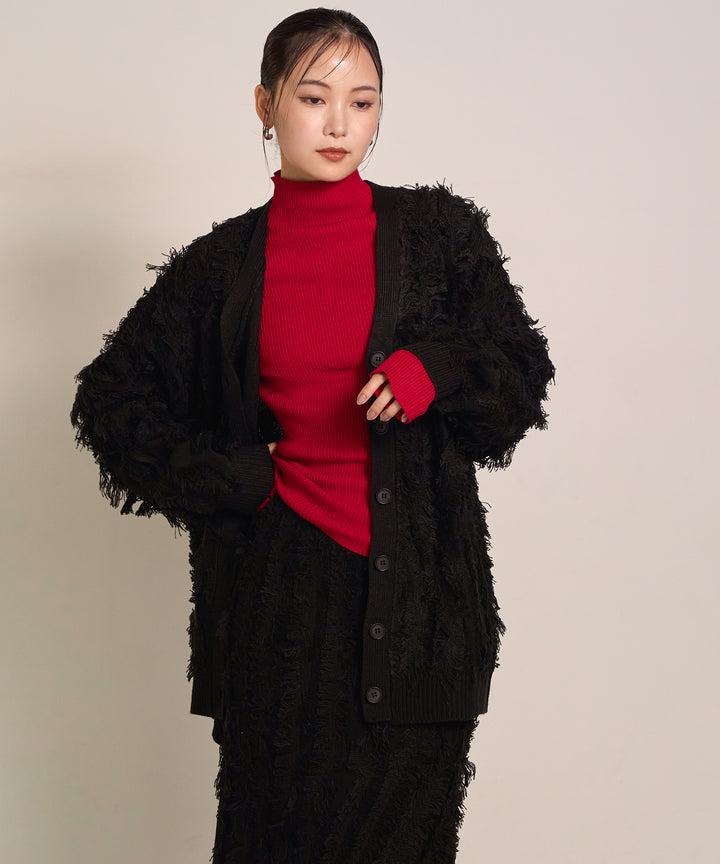 [SET]Pattern Fringe Knit CD+Smooth Soft H/N Top+Pattern Fringe Knit Skirt