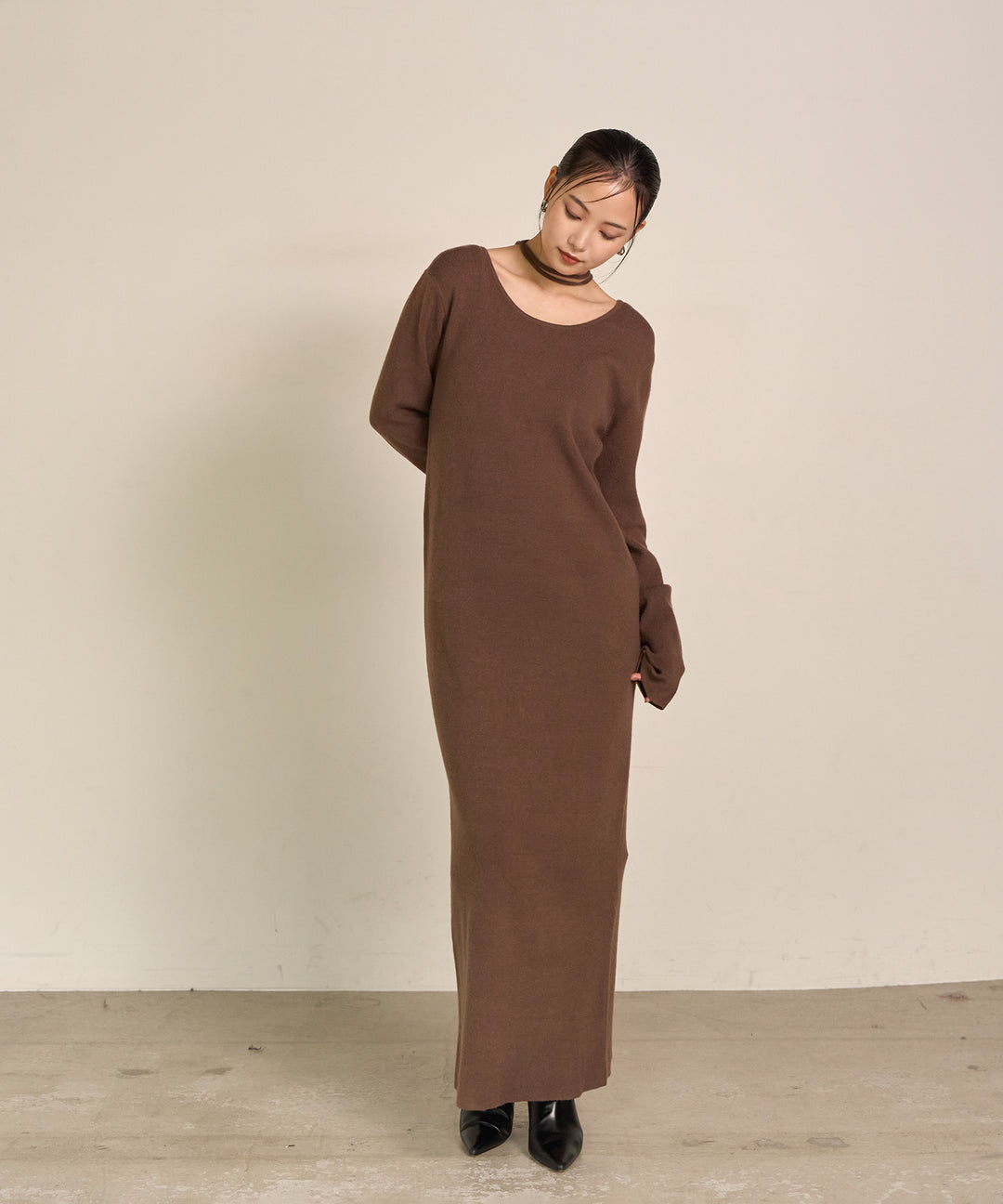 [SET]Puffer Over Coat+Soft Touch Choker Knit Onepiece