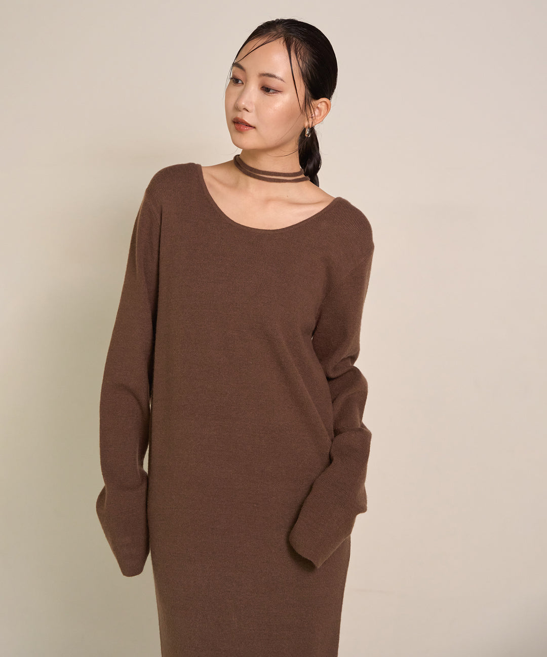 (eliuu)Soft Touch Choker Knit Onepiece