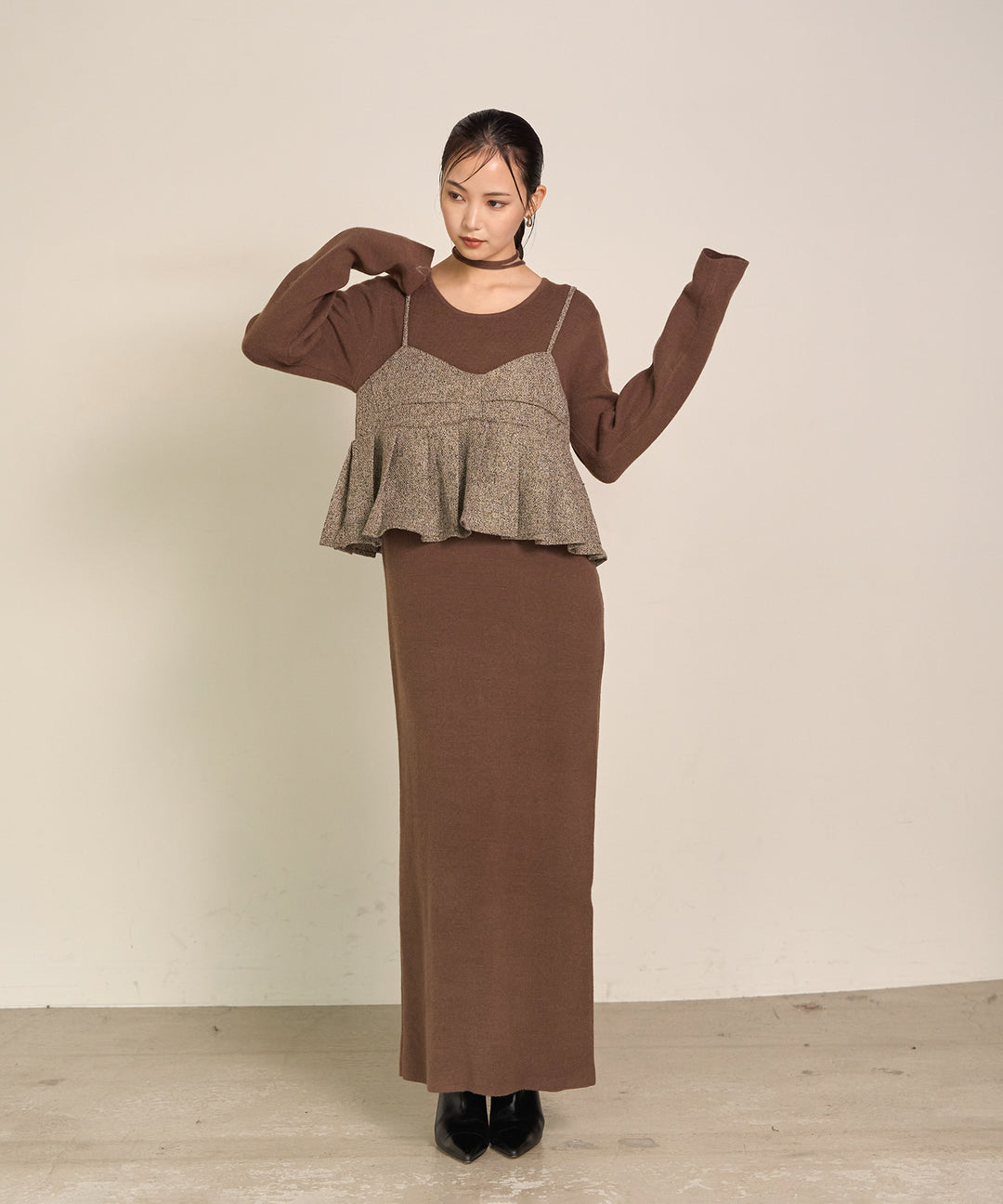 (eliuu)Soft Touch Choker Knit Onepiece