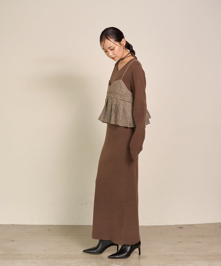 [SET]Soft Touch Choker Knit Onepiece+Pleat Tweed C/A Busrier